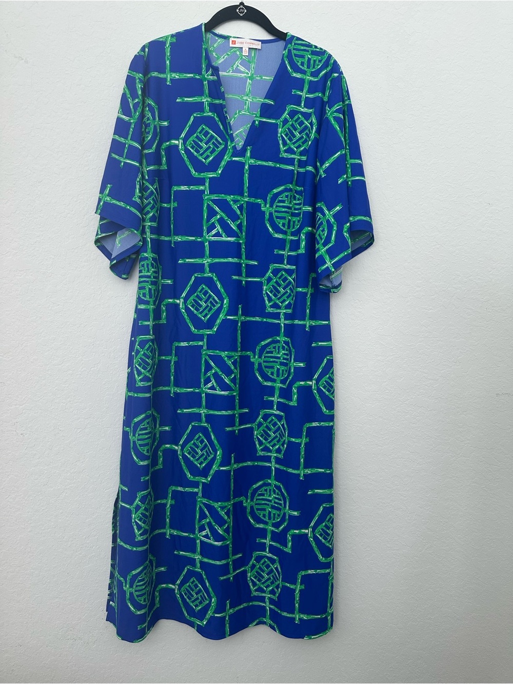 Jude Connally Royal Blue & Lime Green Printed V-Neck Maxi Dress
